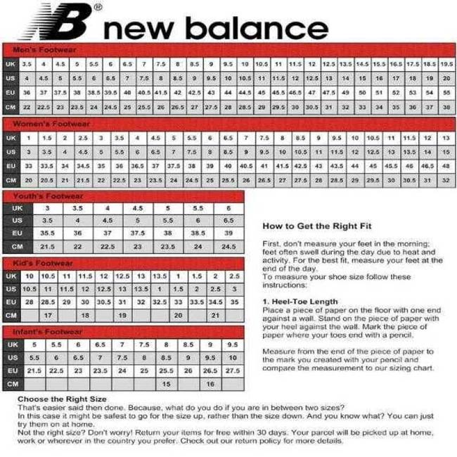 New balance outlet childrens size chart