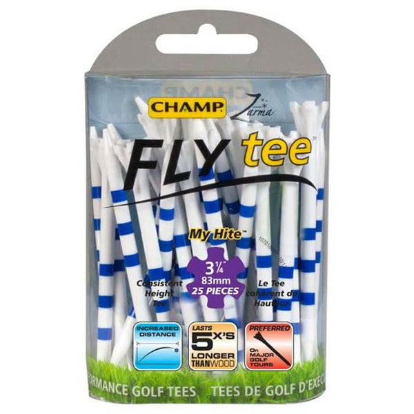 Champ Zarma Fly Golf Tee White Blue Stripe or Lime Green 30 Pack